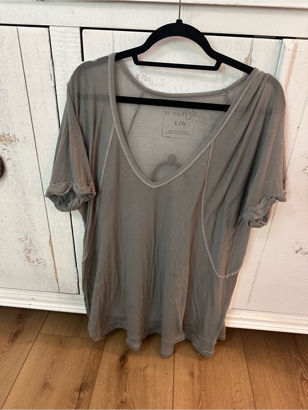 We The Free Women's Grey V-Neck Short Sleeve Top